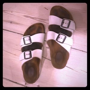 Birkenstock Arizona White Leather Strap Sandals